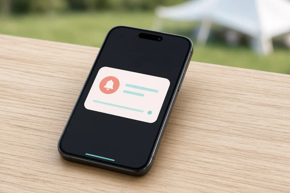 Phone on a table showing an alert notification